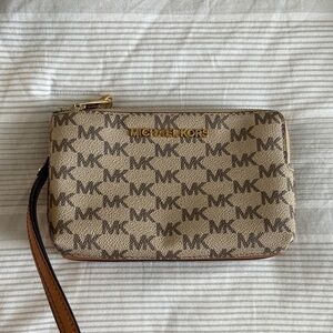 Michael Kors Beige and Brown Monogram Pouch